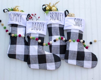 Personal Buffalo Plaid Stockings, Black and White Check Stockings, Gingham Stocking, Family Christmas Stockings, farmhouse style Christmas