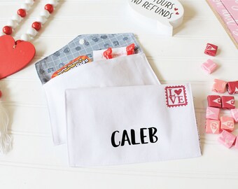 Boy Valentines Personalized, Rock construction Valentines, Grandchild valentine envelope, fabric Play envelope, valentine fabric envelope