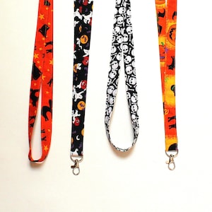 Halloween Lanyard for teachers, Black cat lanyard badge holder, Teacher Idholder, skull lanyard for keys, orange Halloween lanyard Id holder