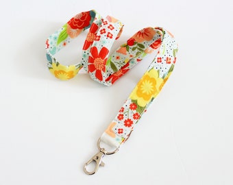 Flower Teacher Lanyard ID holder, lanyards for keys, soft fabric lanyard, Key lanyard, key lanyard badge holder