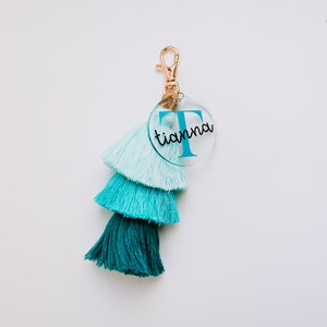 Teal Personalized tassels for purses and key chains, Custom keychain, purse tassel charm accessory, Girlfriend gift, new driver 16 gift