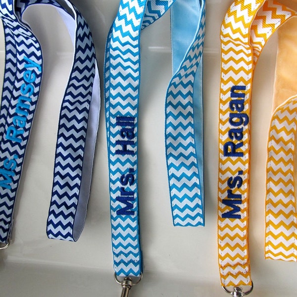 Personalized Lanyard Chevron Teacher Lanyard Teacher Appreciation Gift,  co-worker gift work lanyard, neck lanyard Navy lanyard Purple