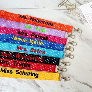Teacher Lanyard PolkaDot  Personalized Lanyard Teacher Gift, Nurse co-worker gift work lanyard, neck lanyard