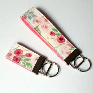 key chain with antique hardware, coral floral vintage style keyfob, pink womans keychain