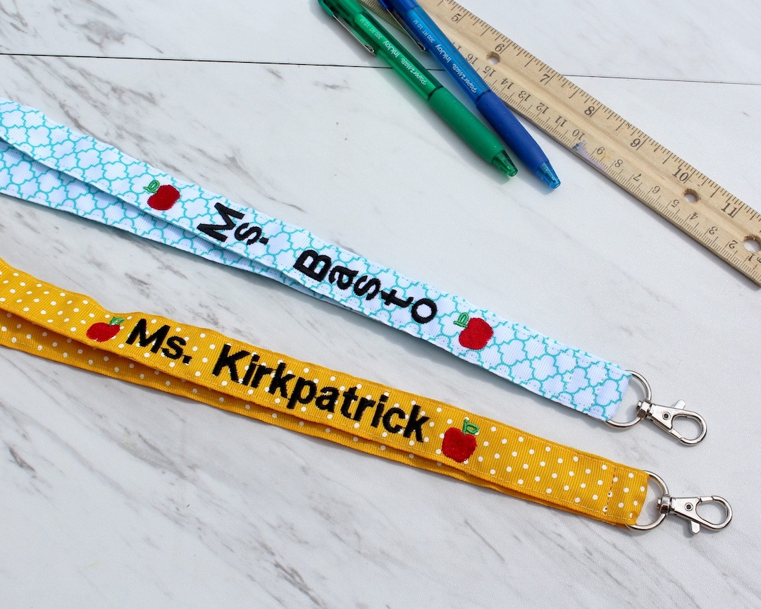 Personalized Teacher Lanyard With Apples, Red Polka Dot, Teacher ...
