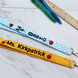 Personalized Teacher Lanyard with Apples, red Polka Dot, Teacher Appreciation, Teacher Gift, Coach Gift, Elementary teacher Gift