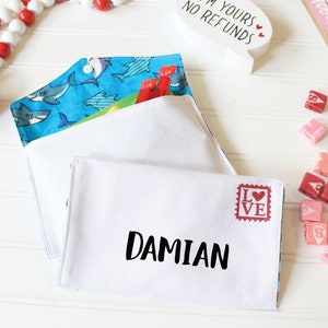 Shark Valentines kid Personalized, Boy shark Valentine, Grandchild valentine envelope, fabric Play envelope, valentine fabric envelope