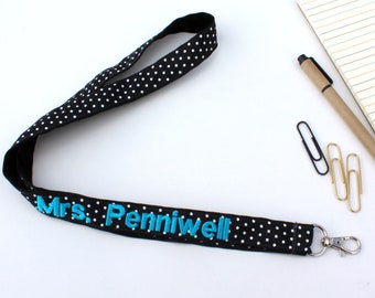 Teacher Lanyard, Personalized Lanyard, Teacher Gift, Elementary Teacher Appreciation Gift, Teacher gift, Black lanyard Id Holder