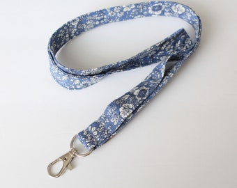 Blue flower Teacher Lanyard ID holder, lanyards for keys, soft fabric lanyard, Key lanyard, key lanyard badge holder