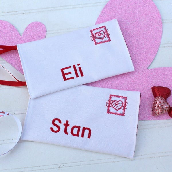 Valentine fabric Embroidered Envelopes, Personalized, Door Hanger, Kid Gift Bag