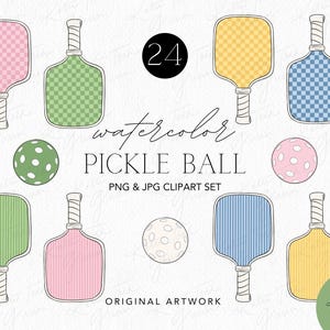 Clipart di Pickle Ball ad acquerello, grafica di Pickle Ball, campo da Pickle Ball, club di Pickle Ball, retrò, vintage, tema per festa di addio al nubilato, carino