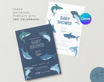 Shark Baby Shower Invitation Template, Hand Drawn Canva Invite (5x7)