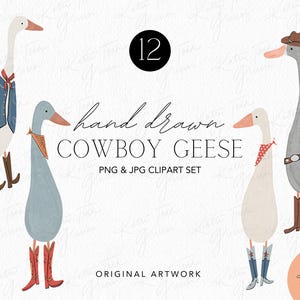 Cowboy Geese Clipart, Hand Drawn Western Animals (PNG & JPG) - Etsy