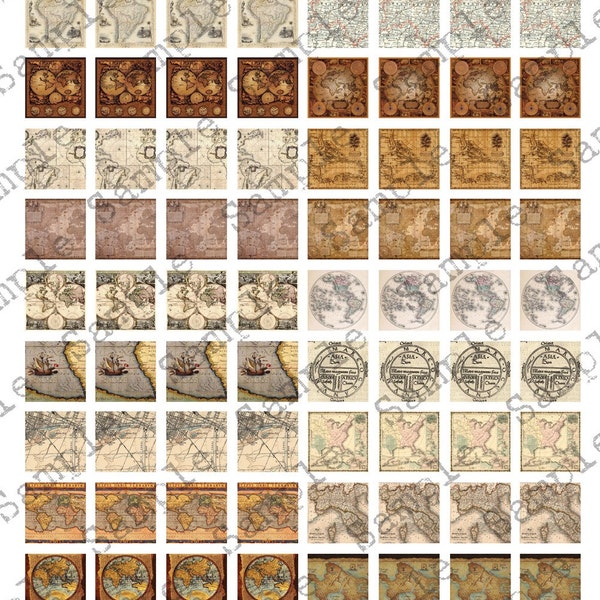 NEW--- Vintage Maps Scrabble Tile Digital Collage Sheet