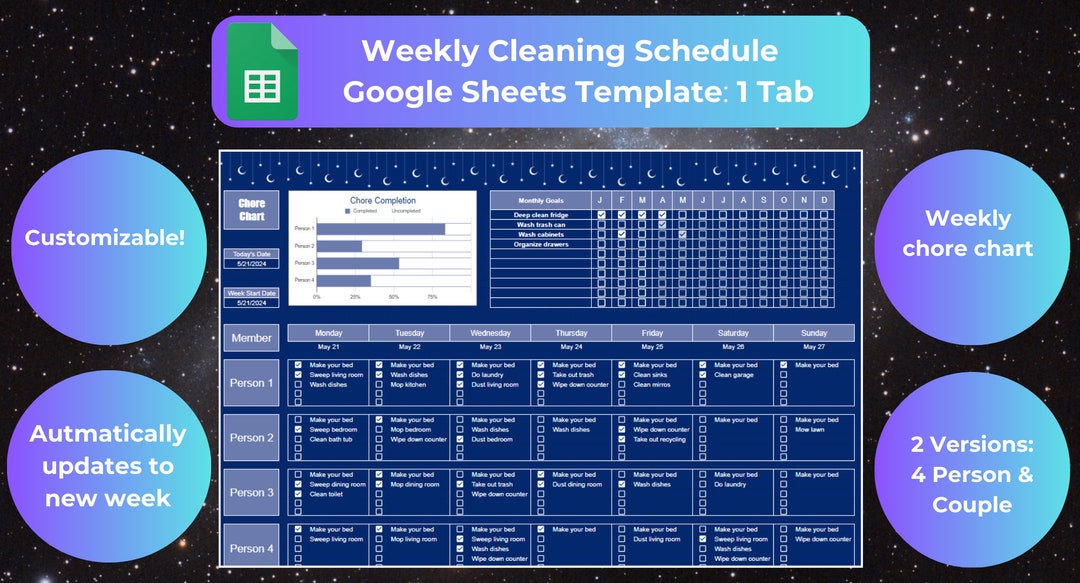 Cleaning Schedule Template Google Sheet Weekly Chore Tracker Deep Clean ...