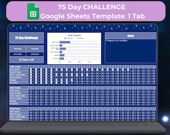 Editable 75 Day Challenge Tracker Google Sheets Template Productivity & Habit Tracker Aesthetic Spreadsheet