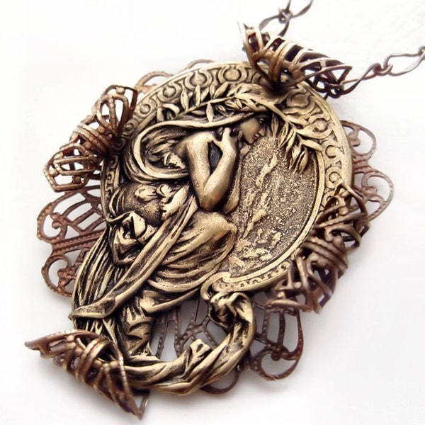 Alphonse Mucha's Poetry Vintage Filigree Jewelry Original Necklace by Federikas