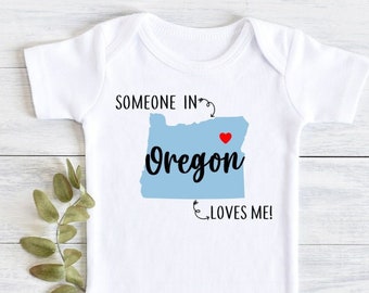 Someone in Oregon Loves Me Bodysuit {newborn coming home outfit, city state bodysuit, heart over city, baby shower gift}