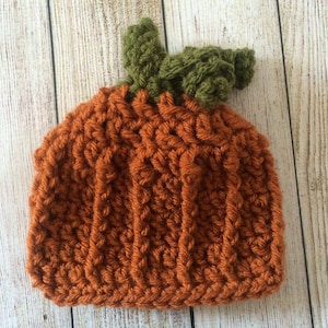 Pumpkin Hat {crocheted knit fall hat, baby toddler winter hat, pumpkin patch hat, Halloween baby hat}