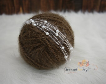 pearl and mohair newborn tie back {glass bead yarn tieback newborn photography prop}