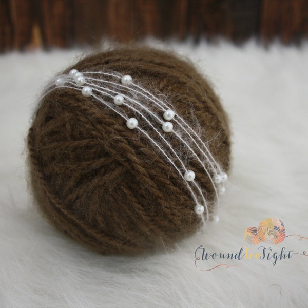 pearl and mohair newborn tie back {glass bead yarn tieback newborn photography prop}