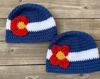 Colorado State Flag Crocheted Hat {Colorado flower hat, handmade winter hat, CO beanie, state flag}