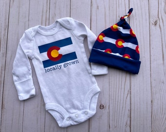 Colorado Flag Locally Grown Bodysuit {newborn coming home outfit, state bodysuit, unique baby shower gift}