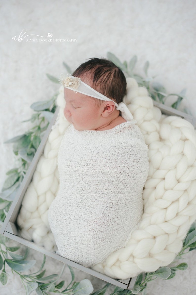 Chunky Knit Ivory Newborn Layering Blanket photo Prop Posing Etsy