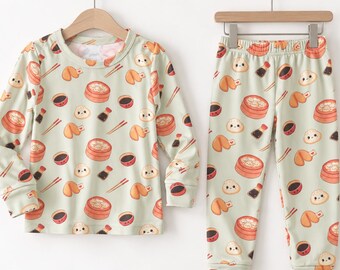 Dim Sum Kids Two-Piece Sleepwear, Dumpling Toddler Bamboo Pajama Set , Soft Kid Pajamas