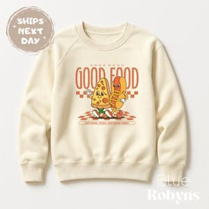 Good Mood Good Food Hot Dogs Pizza and Good Times Retro Toddler Sweatshirt Cute Pizza Hot Dog Baby Outfit Pizza Tshirt Hot Dog Tee Retro Tee