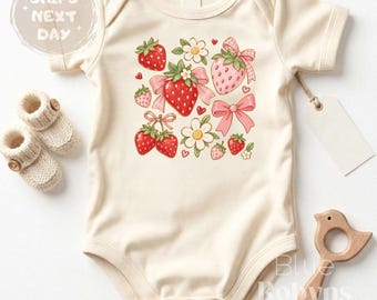 Strawberries Baby Bodysuit, Fruits Shirt, Strawberry Tshirt, Cute Strawberry Baby Bodysuit, Baby Girl Outfit