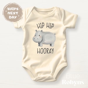 Hip Hip Hooray Hippo Baby Bodysuit Cute Baby Shower Gift for Newborn Gift for Baby Clothes Cute Animals Zoo Outfit Hippo Tshirt Hippopotamus