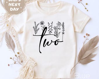 Wildflower Second Birthday Girl T-Shirt, Boho Two Year Old Outfit