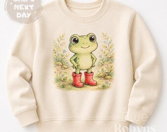 Watercolor Whimsical Frog Sweatshirt, Cute Frog in Red Boots Tshirt, Frog Baby Bodysuit