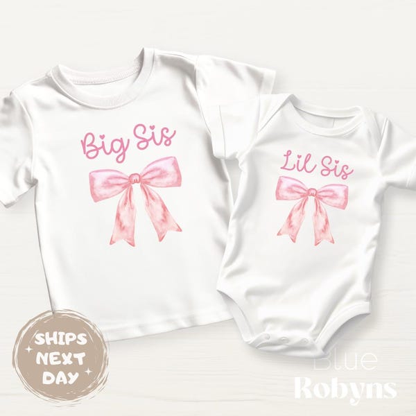 Sister Matching Outfit - Big Sis Lil Sis Coquette Pink Bow Cute Announcement Kid Tshirt New Big Sister Shirt, Baby Sister Bodysuit for Girls