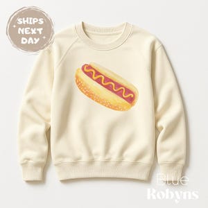 Cute Hot Dog Sweatshirt for Children Watercolor Hot Dog Bun Baby Gift for Kids Birthday Outfit Hot Dog Lover Food Themed Birthday Party Gift