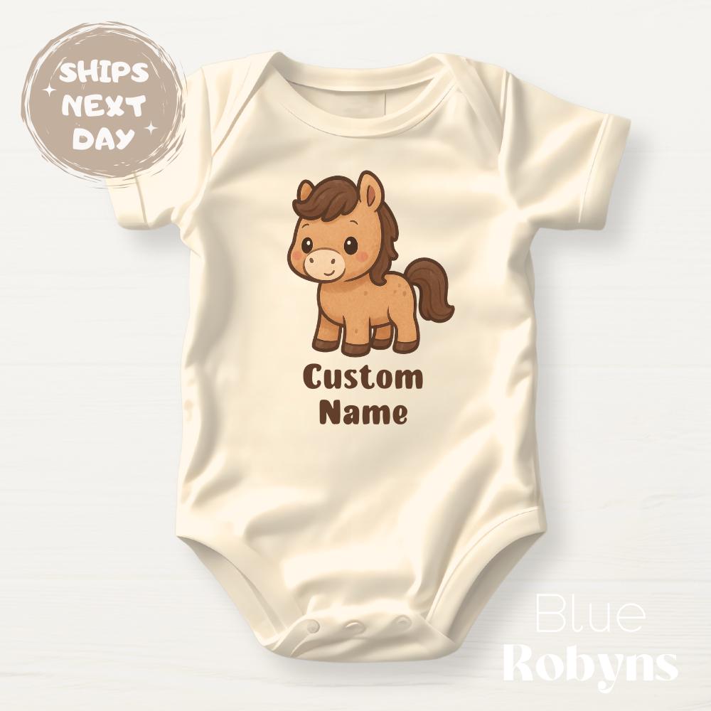 Custom Name Baby Bodysuit Cute Horse Baby Shower Gift for Newborn Clothes Custom Baby Gift Cute Personalized Tshirt Cute Animals Kid Tshirt