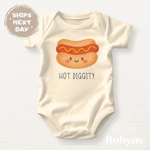 Hot Diggity Cute Hot Dog Baby Bodysuit Cute Baby Shower Gift for Birthday Outfit Funny Tshirt Food Pun Baby Clothes Funny Foodie Hot Dog Tee