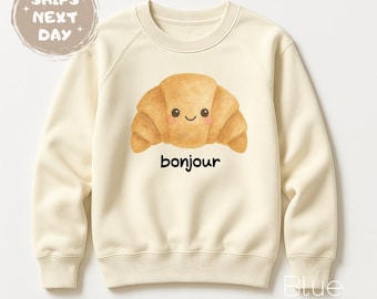Bonjour Croissant Food Pun Croissant Sweatshirt Cute French Pastry Outfit Cute Croissant Tshirt for Kids Tee French Tshirt Croissant Lover