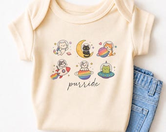 Purride Cat Tshirt, Rainbow Cat Baby Bodysuit, LGBTQ+ Sweatshirt, Funny Cat Pride Outfit