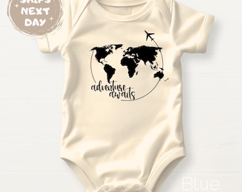Adventure Awaits Baby Bodysuit, Explore World Outfit, Traveling Tshirt, Kids Sweatshirt