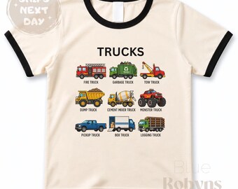 Trucks Graphic Tee, Trucks Baby Bodysuit, Fire Truck Garbage Truck Tshirt, Trucks Sweater