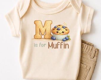 Muffin Baby Bodysuit – M is for Muffin, Blueberry, Baking Theme, Kids Apparel