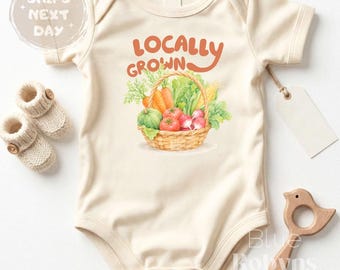 Locally Grown Baby Bodysuit, Vegetables Tshirt, Cute Baby Shower Gift, Carrots Corns Radish Shirt