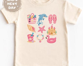 Summer Girl Tshirt, Girly Beach Baby Bodysuit, Cute Pink Girl Outfit, Natural Sweatshirt