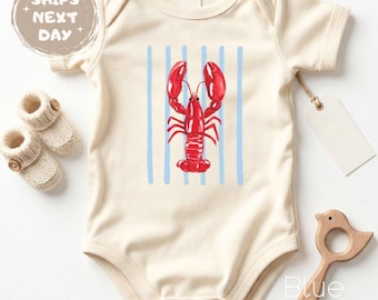 Lobster Baby Bodysuit, Blue Ocean Theme, Coastal Outfit, Kids Lobster Shirt