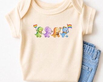 Rainbow Dinosaurs Tshirt, Pride Sweater, Pride Baby Bodysuit, LGBTQ+ Outfit