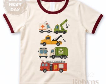 Vehicles Graphic Tee, Transportation Baby Bodysuit, Fire Truck Garbage Truck Tshirt, Trucks Sweater