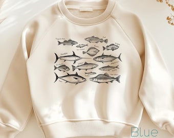 Retro Fish Species Sweatshirt for Kids Vintage Fish Tshirt Cute Fish Baby Bodysuit for Newborn Gift for Fish Lover Outfit Marine Life Tee