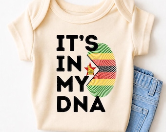 Flag of Zimbabwean - It's in my DNA Zimbabwean Pride Baby Bodysuit, southern Africa Kids Tee, Zimbabwean Outfit